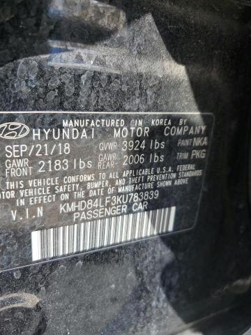 2019 Hyundai Elantra Sel VIN: KMHD84LF3KU783839 Lot: 59463774