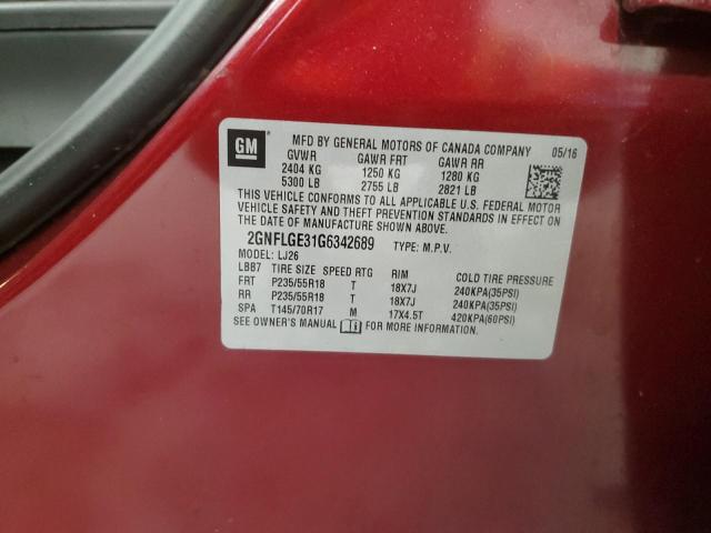 2016 Chevrolet Equinox Ltz VIN: 2GNFLGE31G6342689 Lot: 59637244