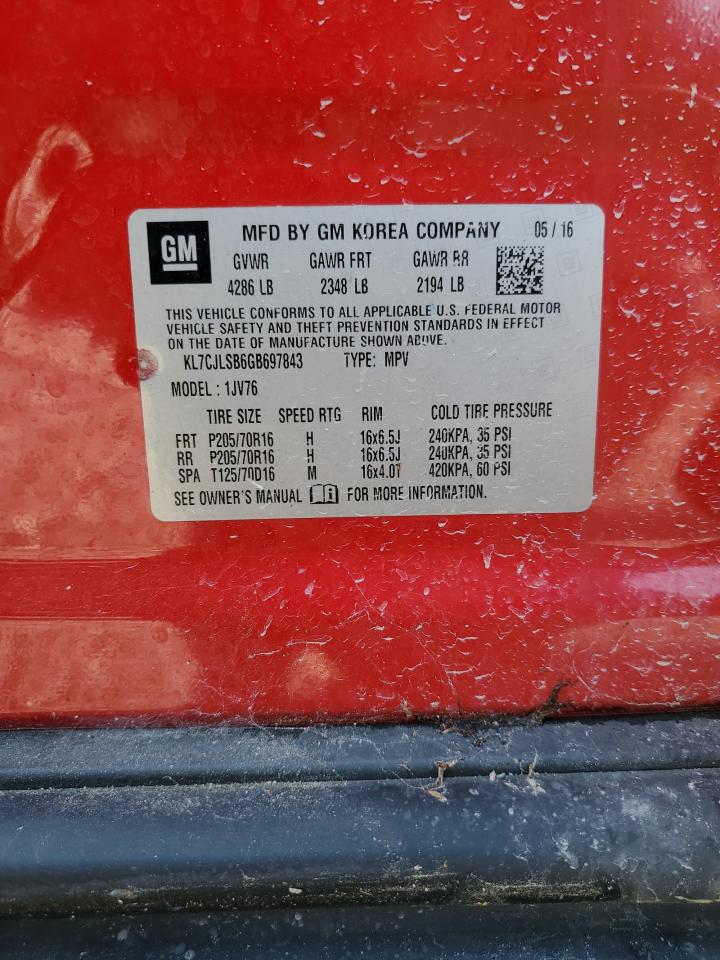 KL7CJLSB6GB697843 2016 Chevrolet Trax 1Lt