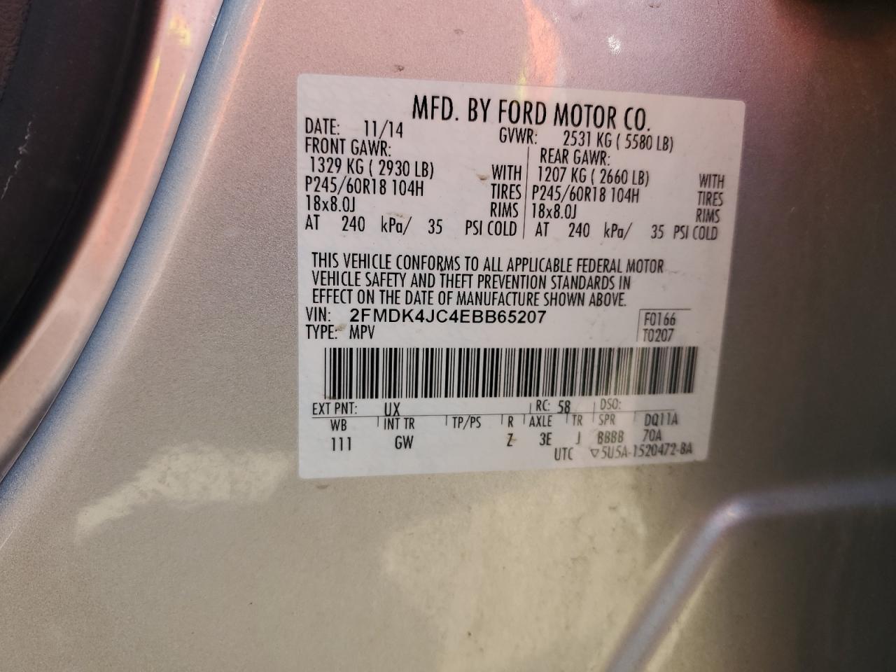 2FMDK4JC4EBB65207 2014 Ford Edge Sel