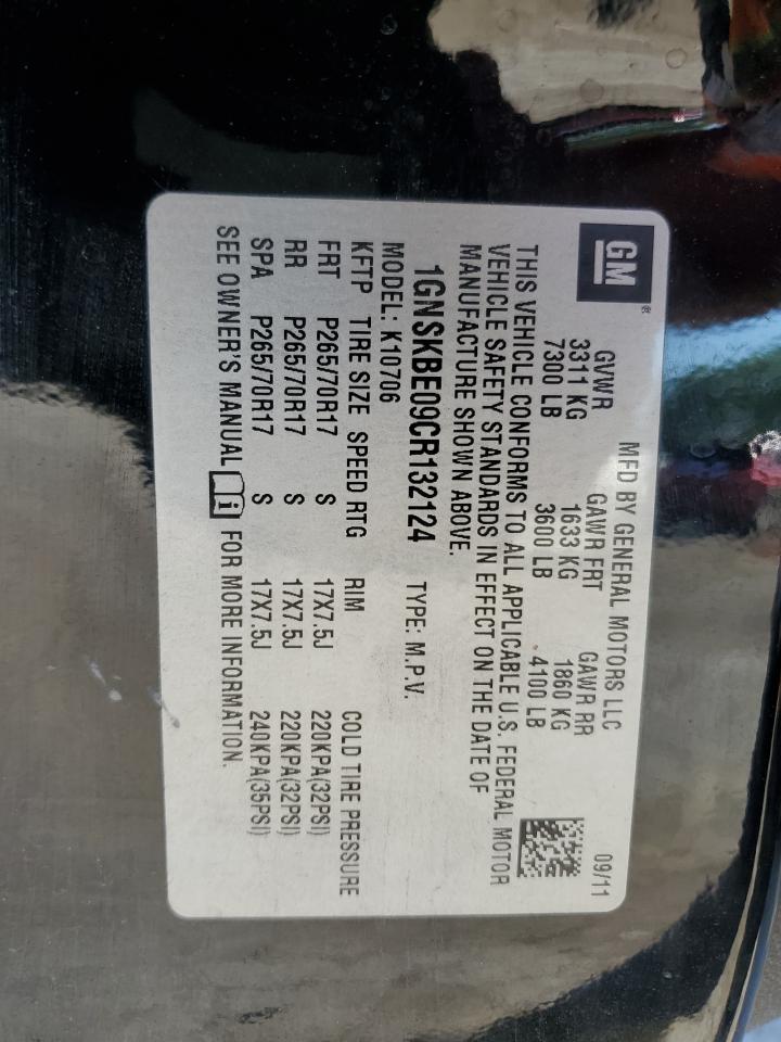 1GNSKBE09CR132124 2012 Chevrolet Tahoe K1500 Lt