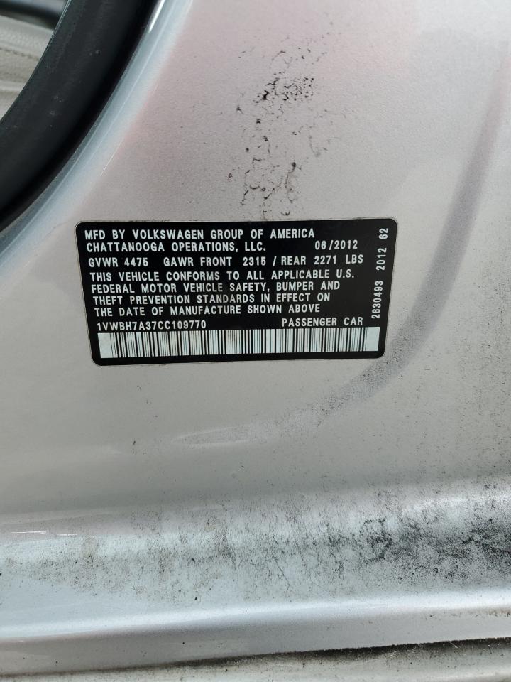 1VWBH7A37CC109770 2012 Volkswagen Passat Se