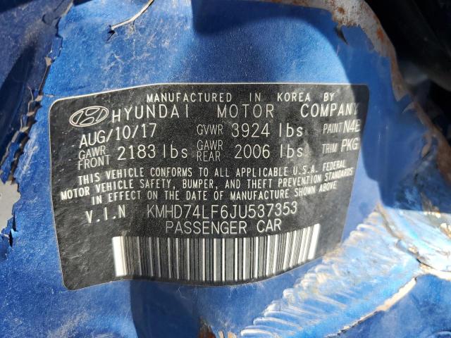 2018 HYUNDAI ELANTRA SE KMHD74LF6JU537353