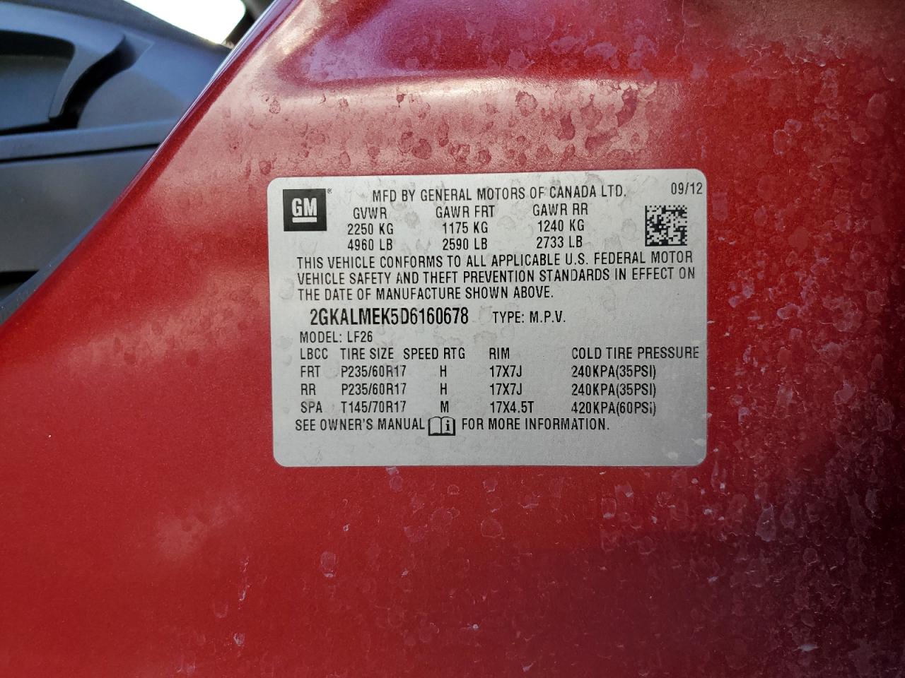 2GKALMEK5D6160678 2013 GMC Terrain Sle