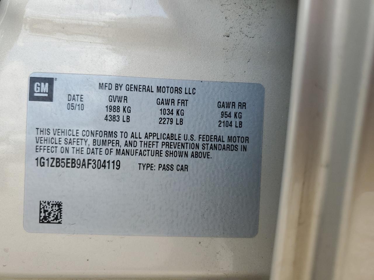 1G1ZB5EB9AF304119 2010 Chevrolet Malibu Ls