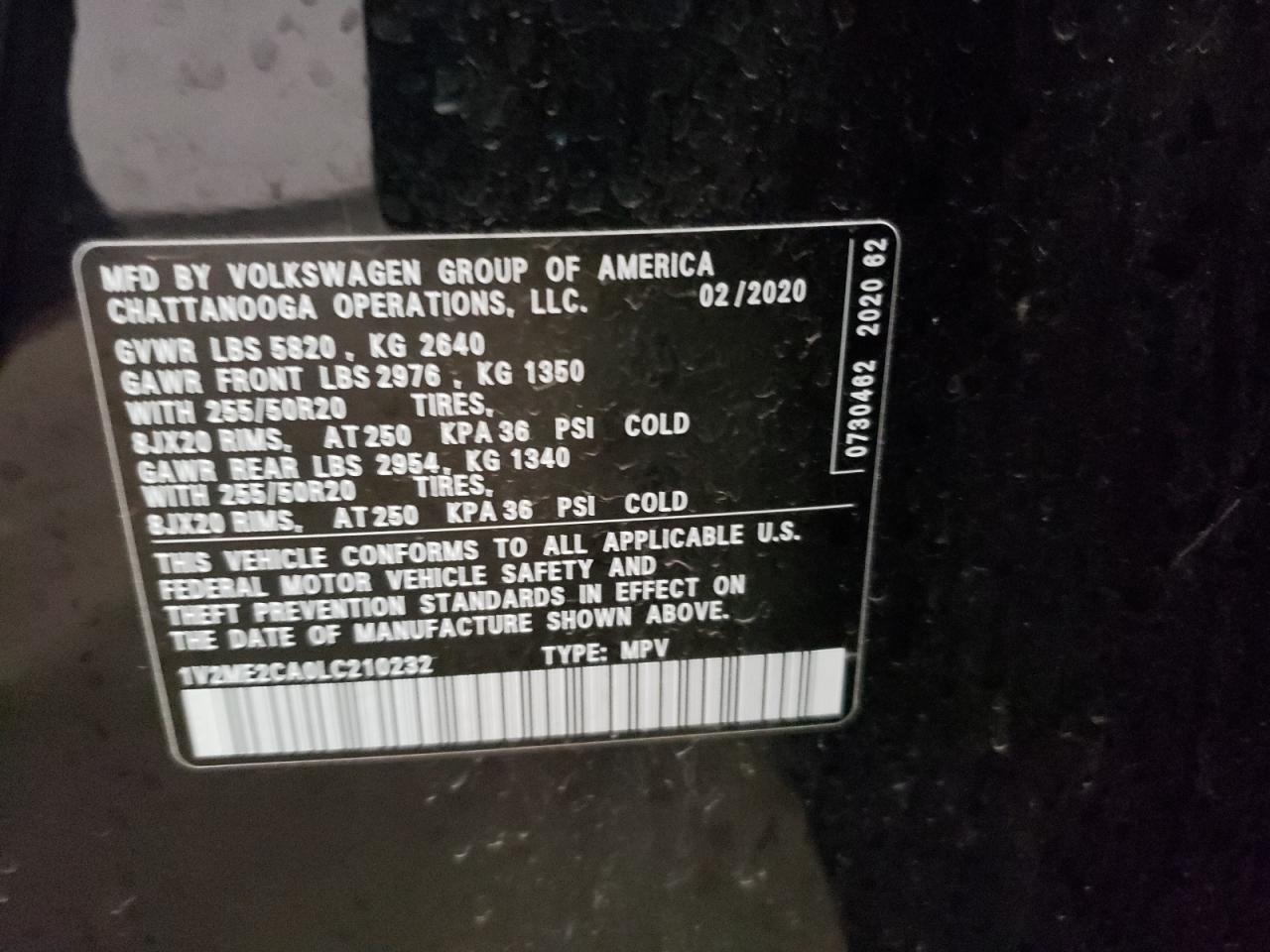 1V2ME2CA0LC210232 2020 Volkswagen Atlas Cross Sport Sel