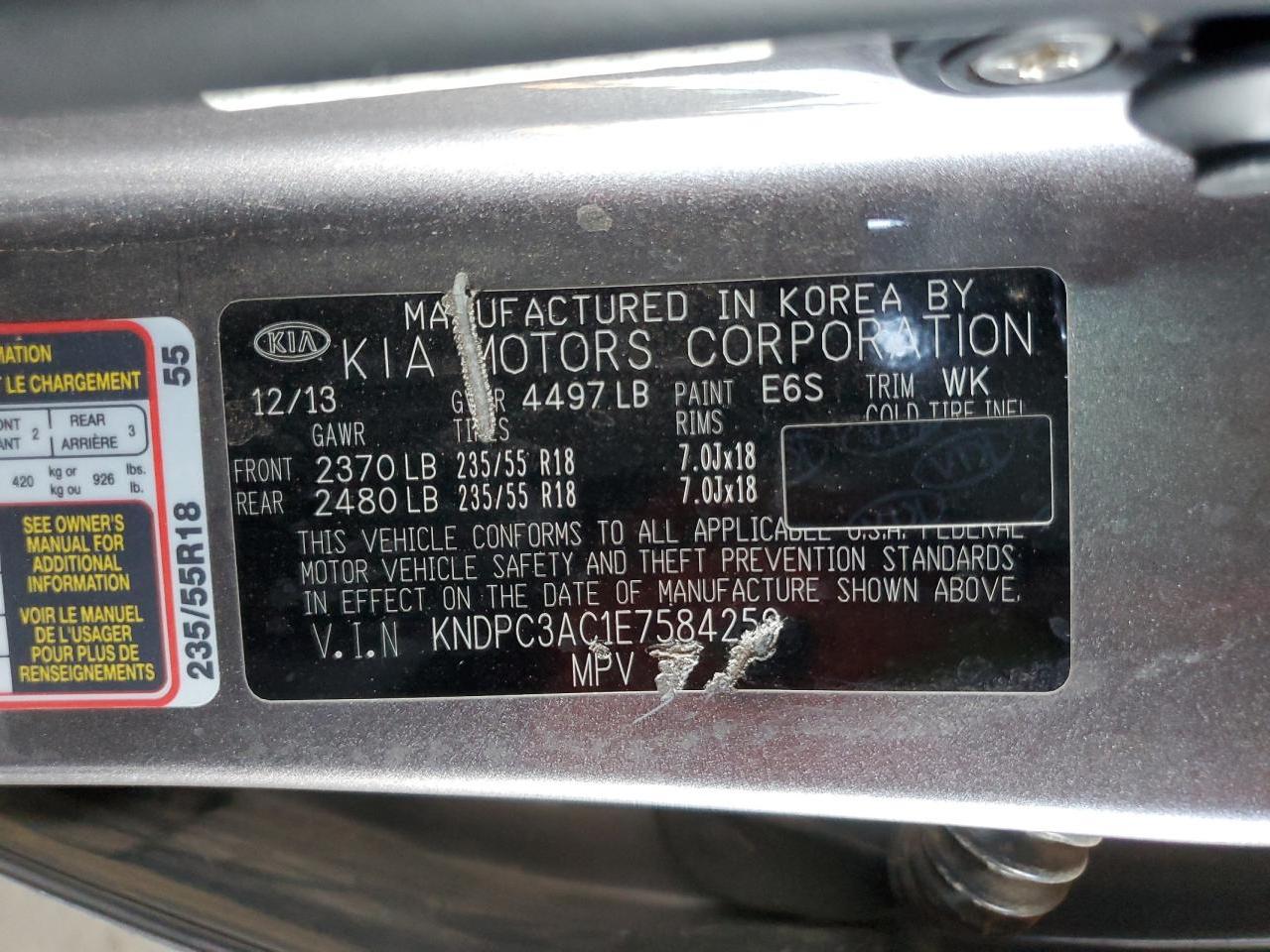 KNDPC3AC1E7584259 2014 Kia Sportage Ex