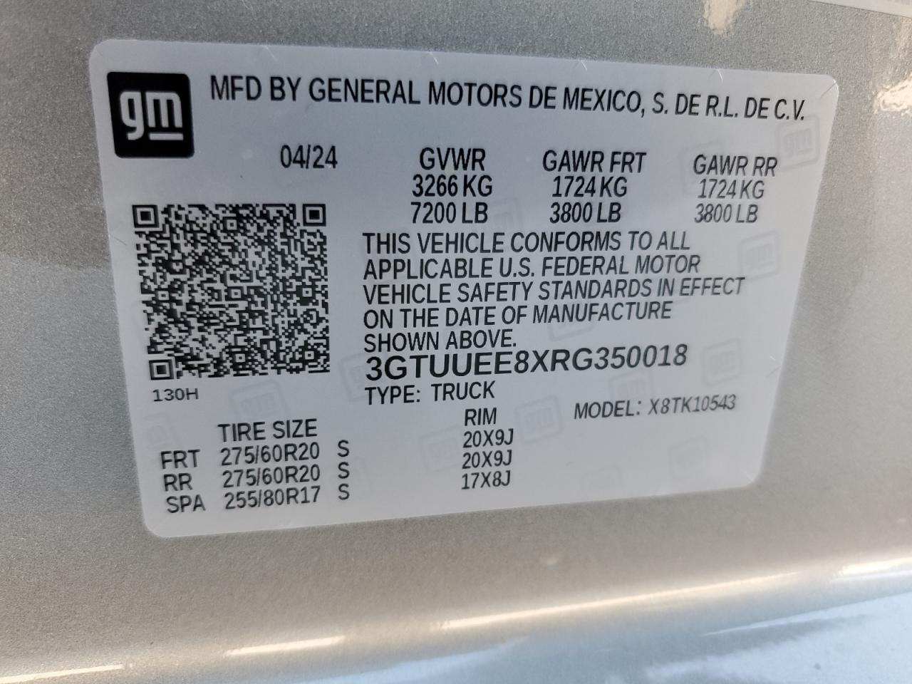 3GTUUEE8XRG350018 2024 GMC Sierra K1500 At4
