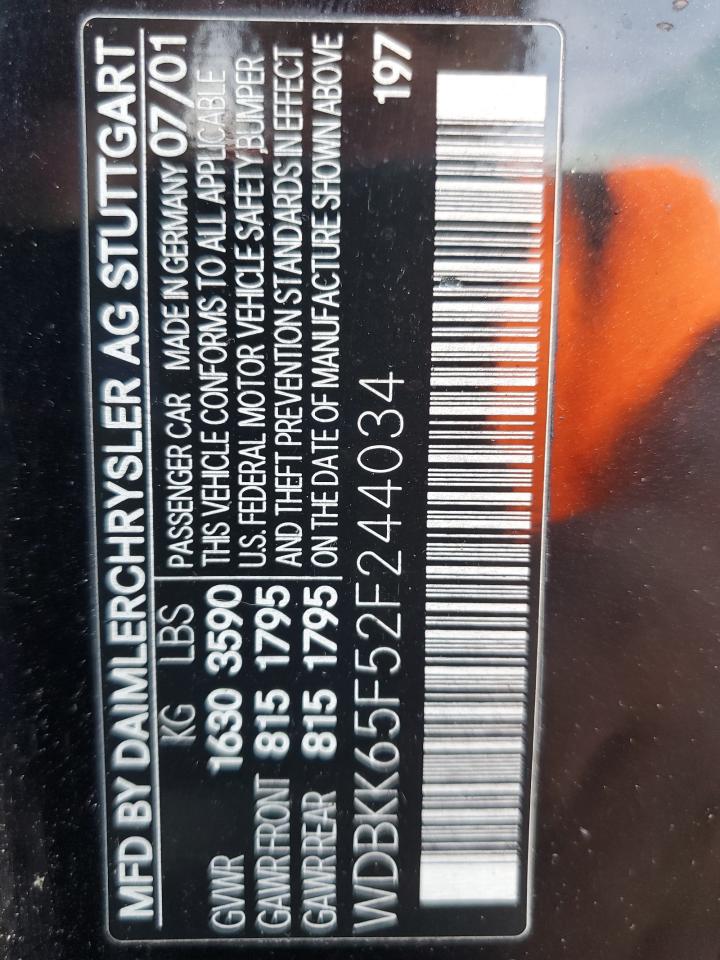 WDBKK65F52F244034 2002 Mercedes-Benz Slk 320