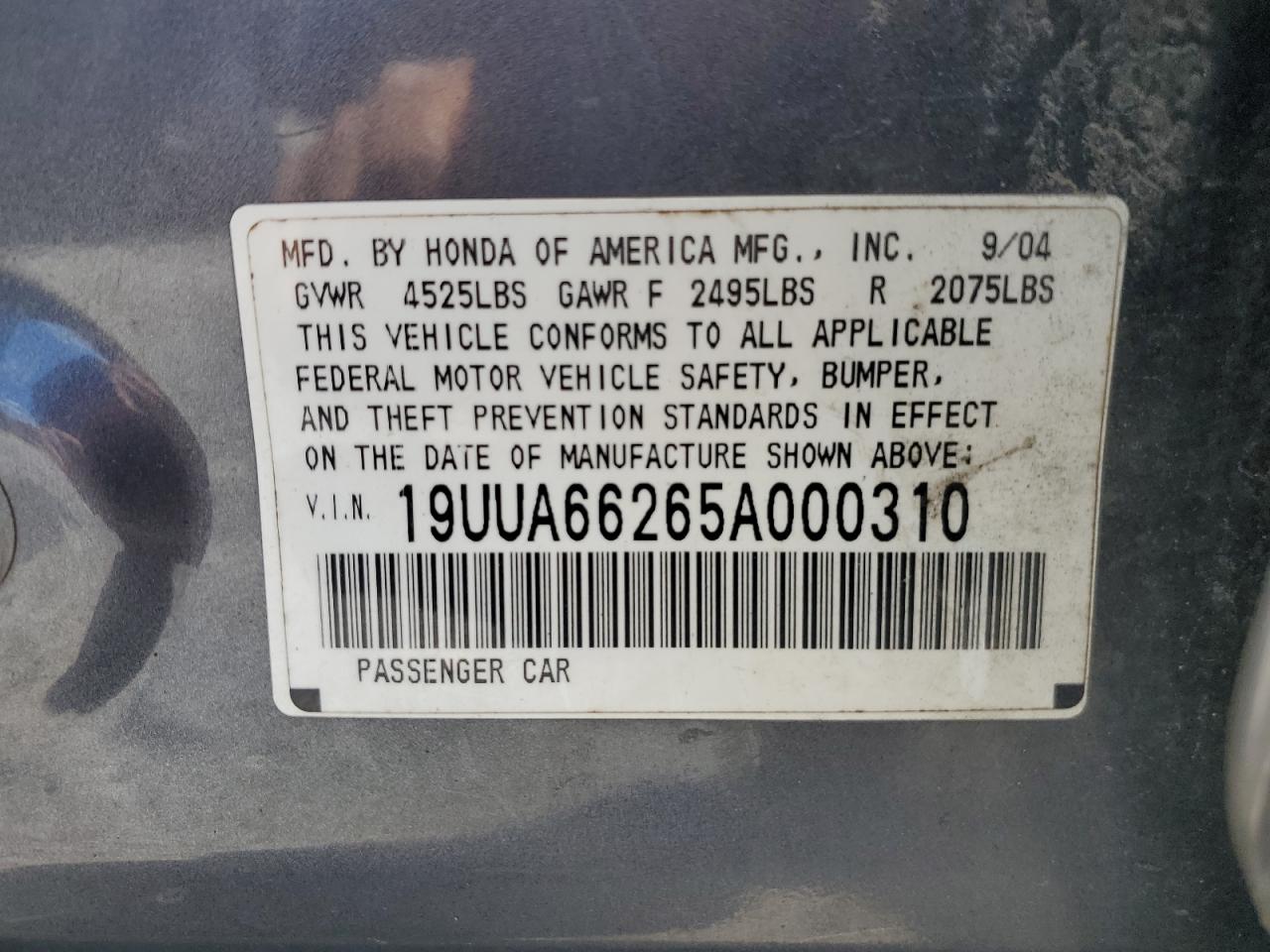 19UUA66265A000310 2005 Acura Tl