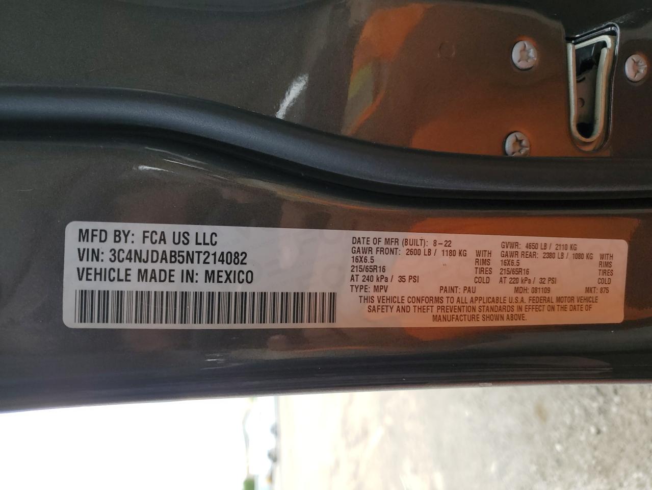 3C4NJDAB5NT214082 2022 Jeep Compass Sport