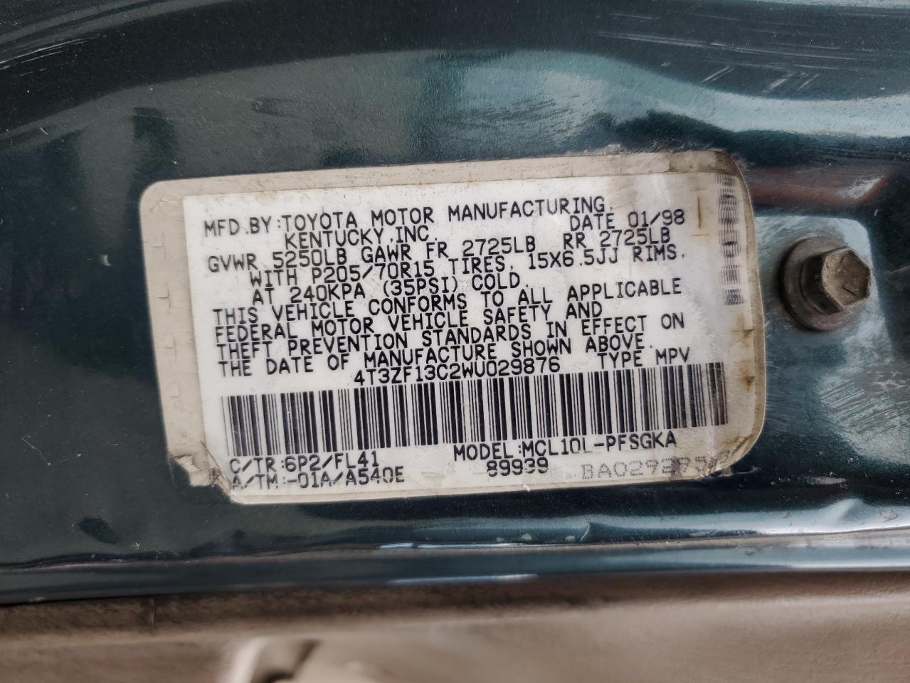 4T3ZF13C2WU029876 1998 Toyota Sienna Le