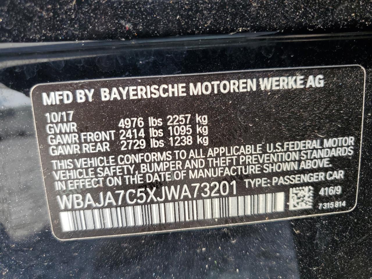 WBAJA7C5XJWA73201 2018 BMW 530 Xi