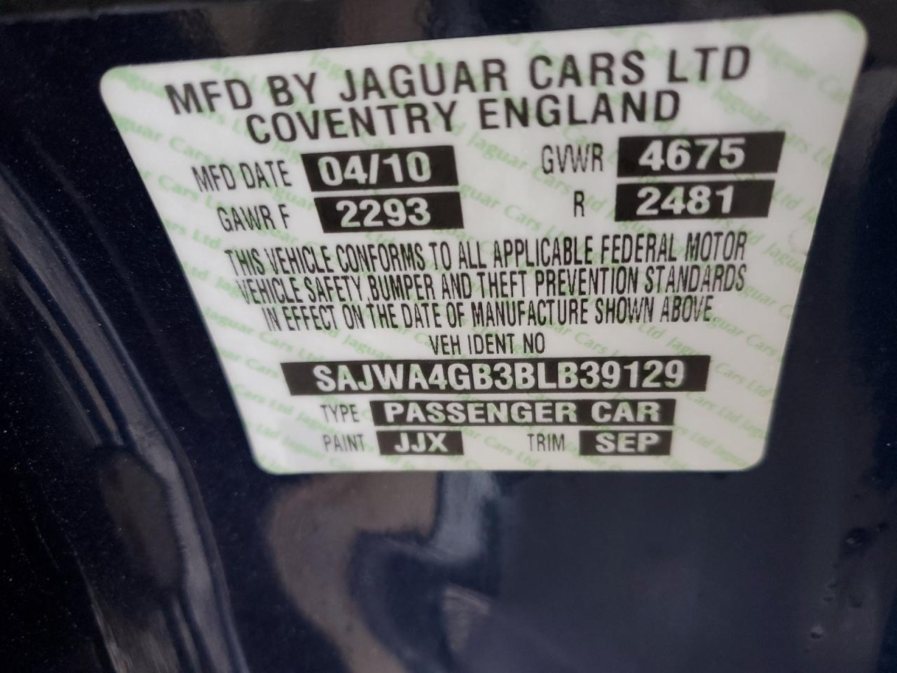 SAJWA4GB3BLB39129 2011 Jaguar Xk