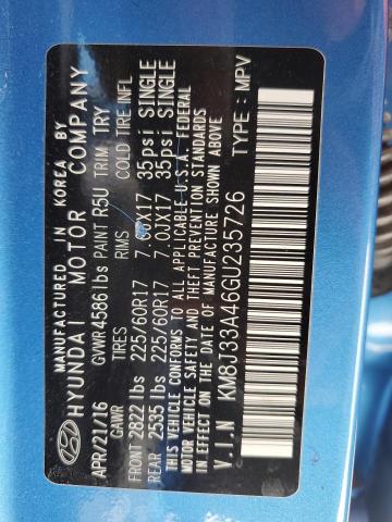 2016 Hyundai Tucson Limited VIN: KM8J33A46GU235726 Lot: 58021084