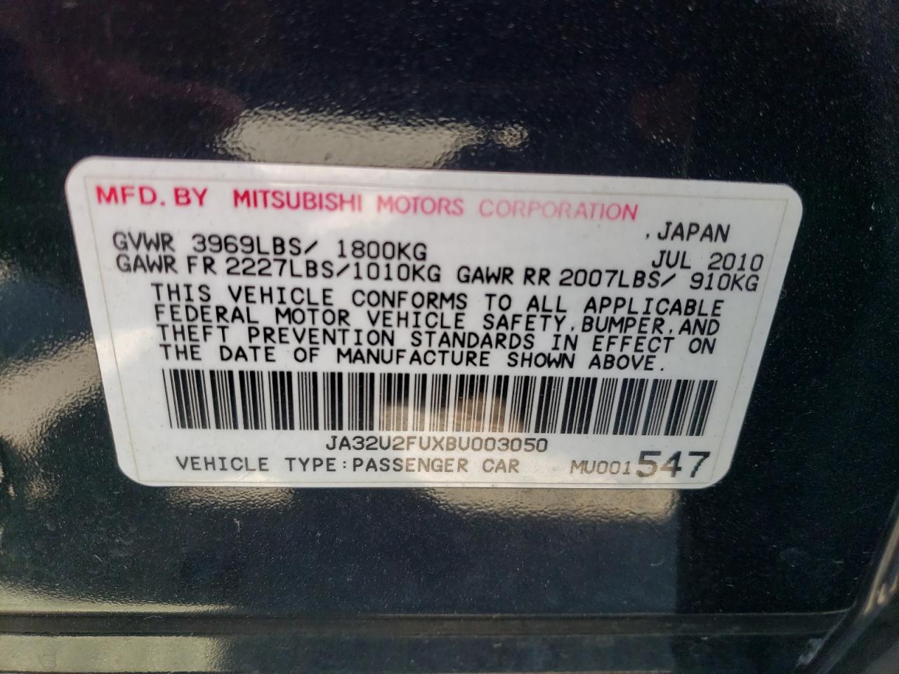 JA32U2FUXBU003050 2011 Mitsubishi Lancer Es/Es Sport