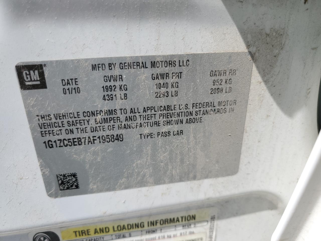 1G1ZC5EB7AF195849 2010 Chevrolet Malibu 1Lt