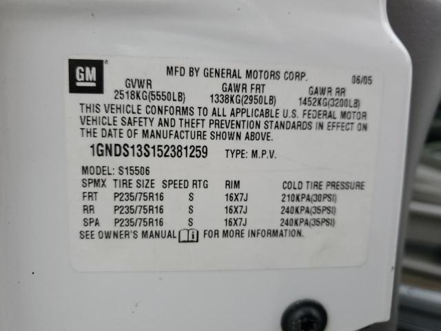 2005 Chevrolet Trailblazer Ls VIN: 1GNDS13S152381259 Lot: 57787264