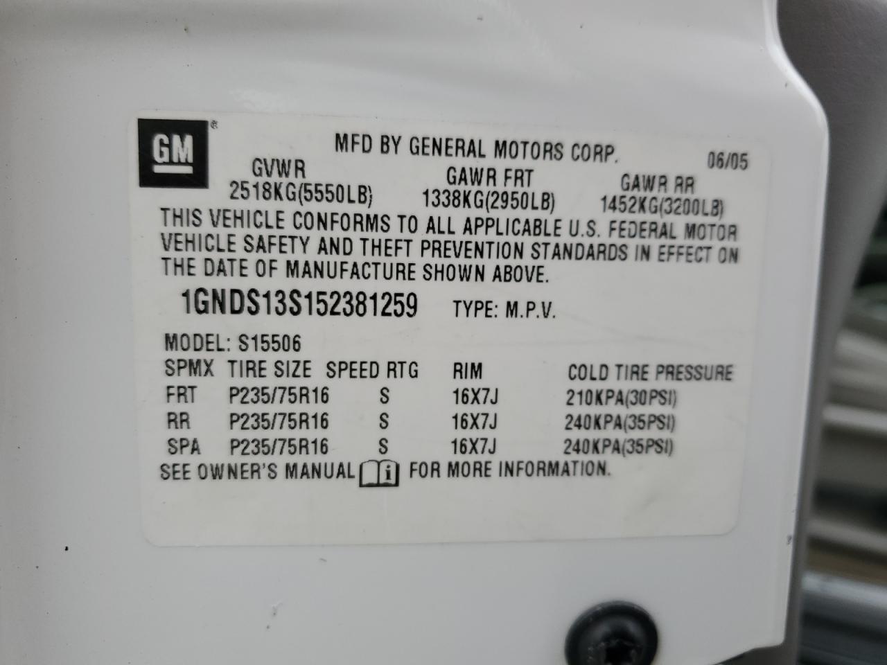 1GNDS13S152381259 2005 Chevrolet Trailblazer Ls