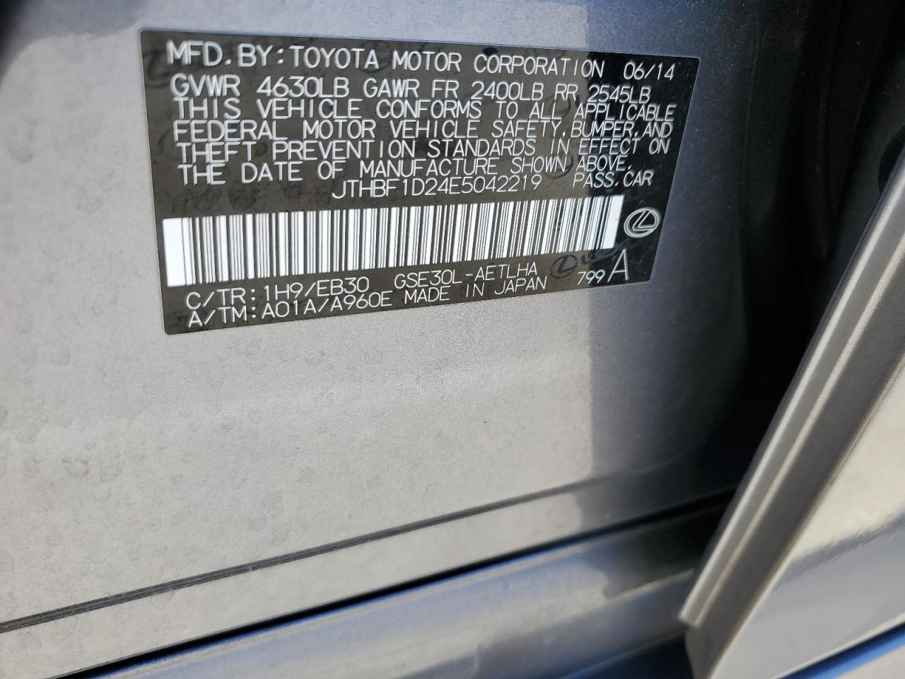 JTHBF1D24E5042219 2014 Lexus Is 250