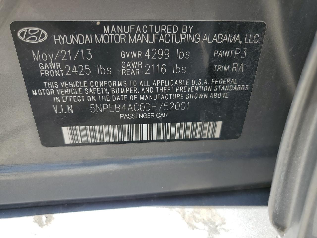 5NPEB4AC0DH752001 2013 Hyundai Sonata Gls