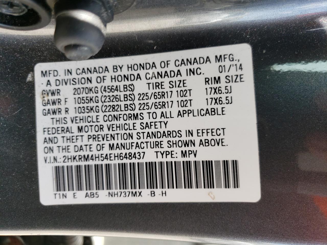 2HKRM4H54EH648437 2014 Honda Cr-V Ex