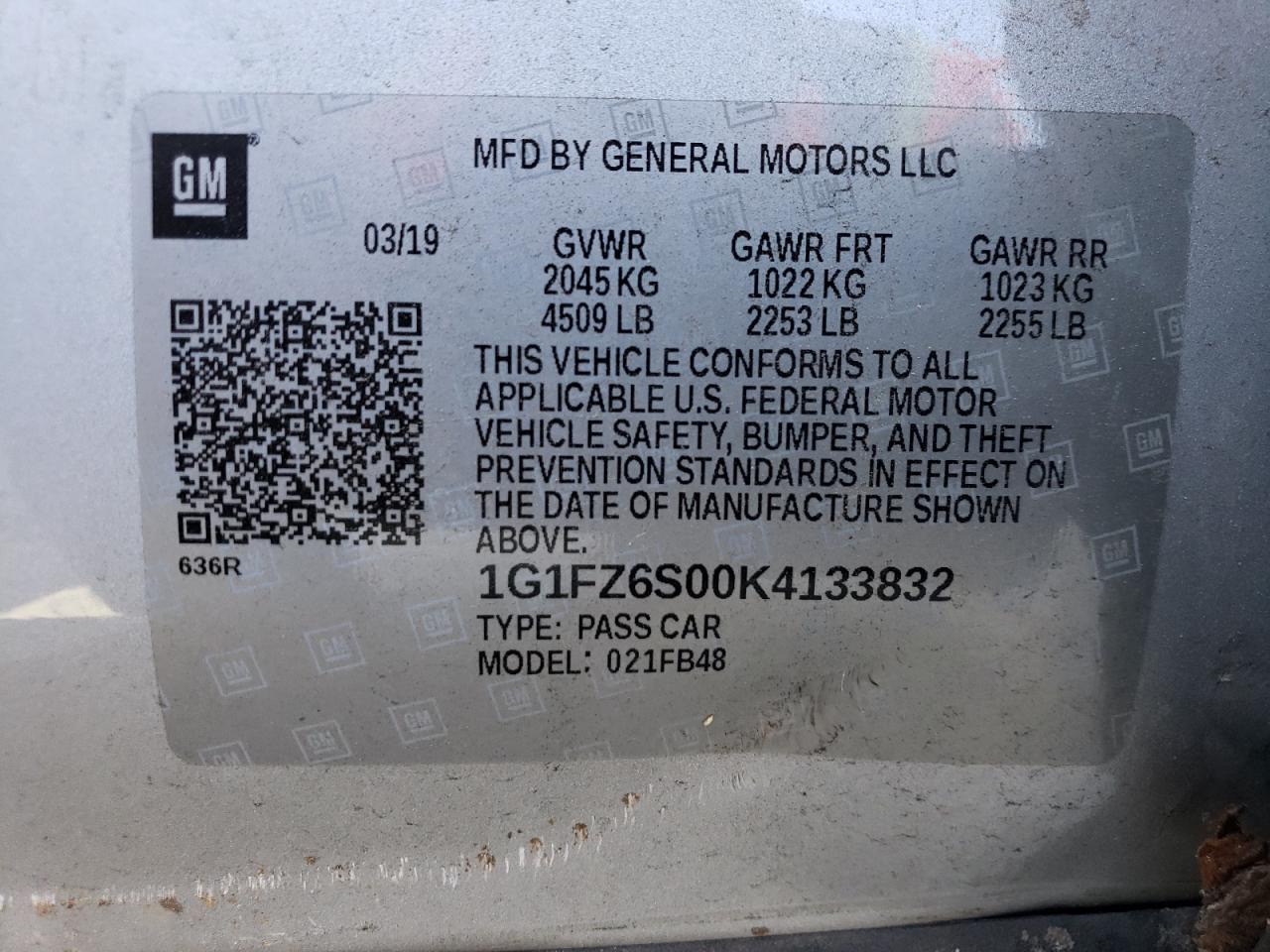 1G1FZ6S00K4133832 2019 Chevrolet Bolt Ev Premier