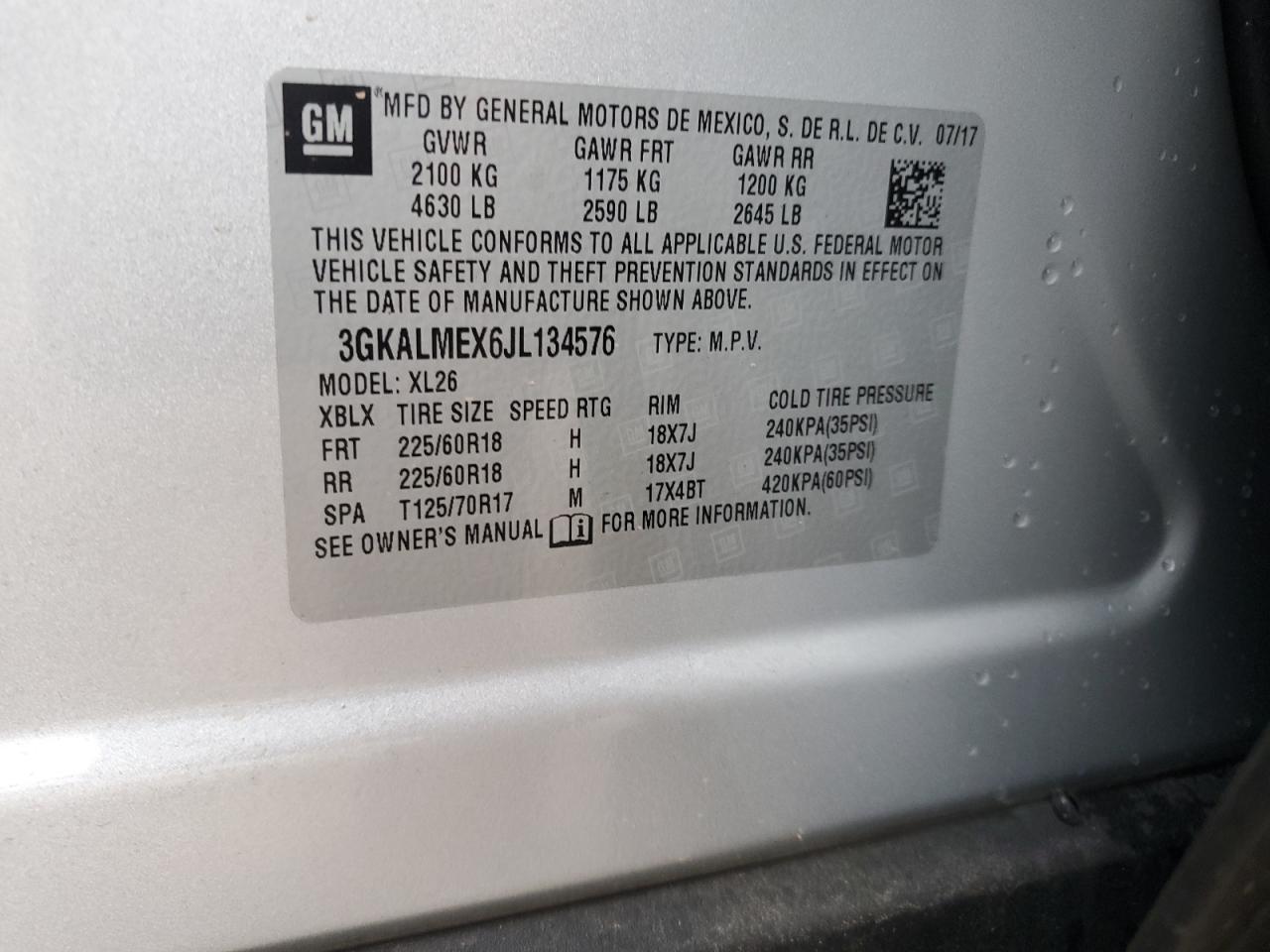 3GKALMEX6JL134576 2018 GMC Terrain Sle