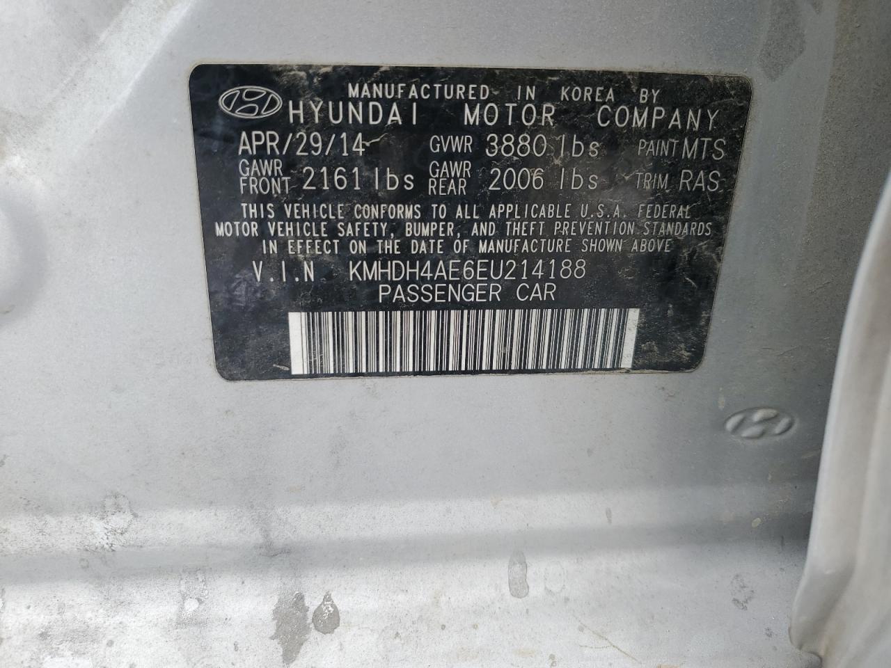 KMHDH4AE6EU214188 2014 Hyundai Elantra Se