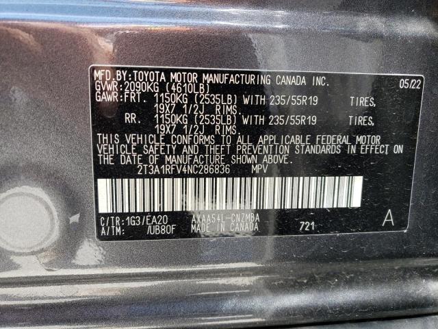 2022 Toyota Rav4 Xle Premium VIN: 2T3A1RFV4NC286836 Lot: 58170054