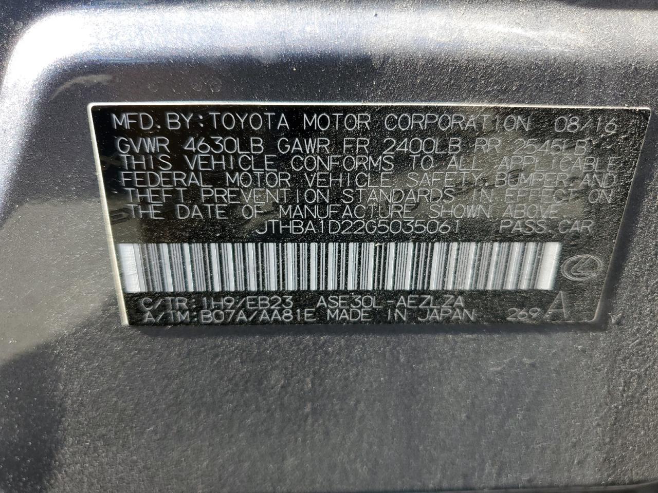 JTHBA1D22G5035061 2016 Lexus Is 200T