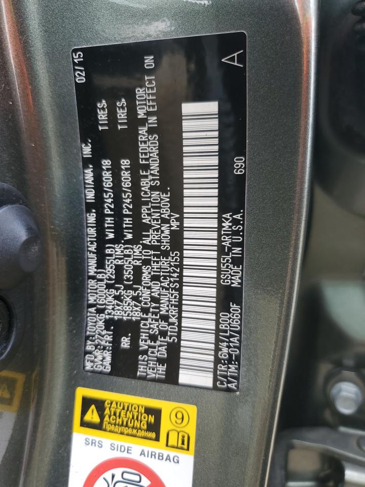 5TDJKRFH5FS142155 2015 Toyota Highlander Xle