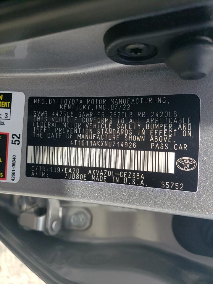 4T1G11AKXNU714926 2022 Toyota Camry Se