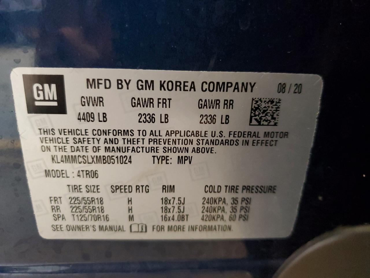 KL4MMCSLXMB051024 2021 Buick Encore Gx Preferred