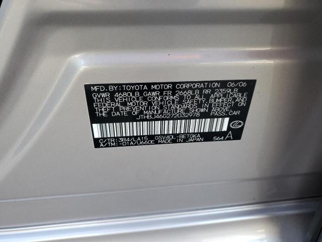 2007 Lexus Es 350 VIN: JTHBJ46G272032978 Lot: 57462464