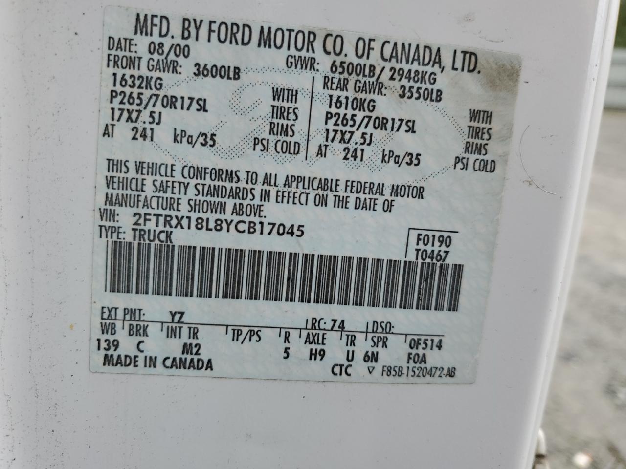 2FTRX18L8YCB17045 2000 Ford F150