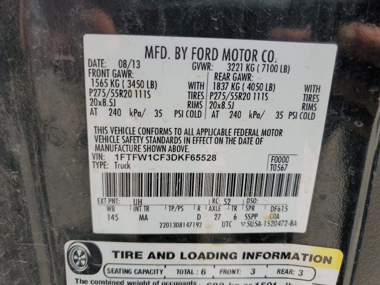 1FTFW1CF3DKF65528 2013 Ford F150 Supercrew