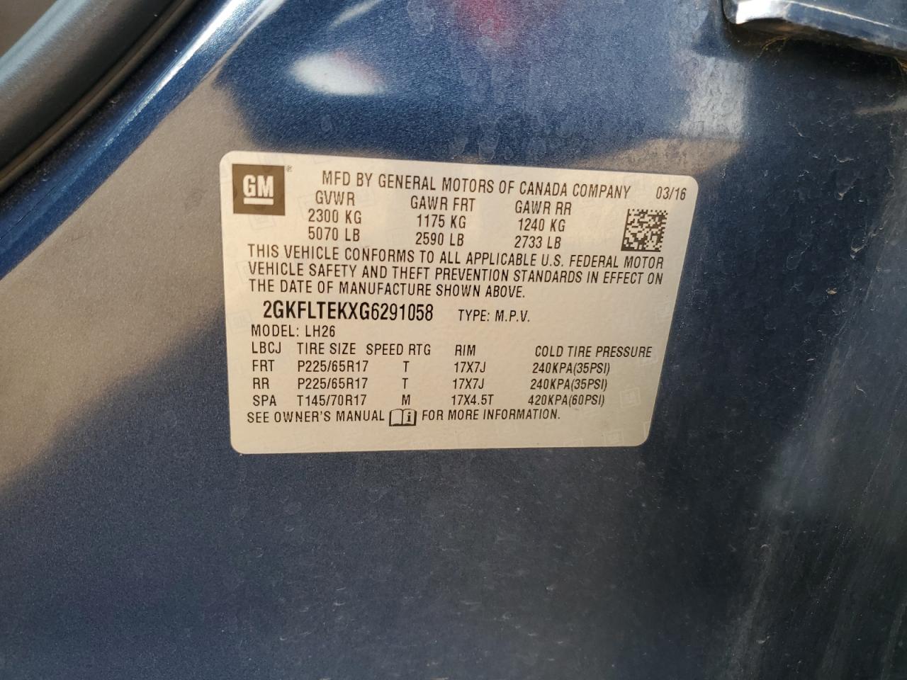 2GKFLTEKXG6291058 2016 GMC Terrain Sle