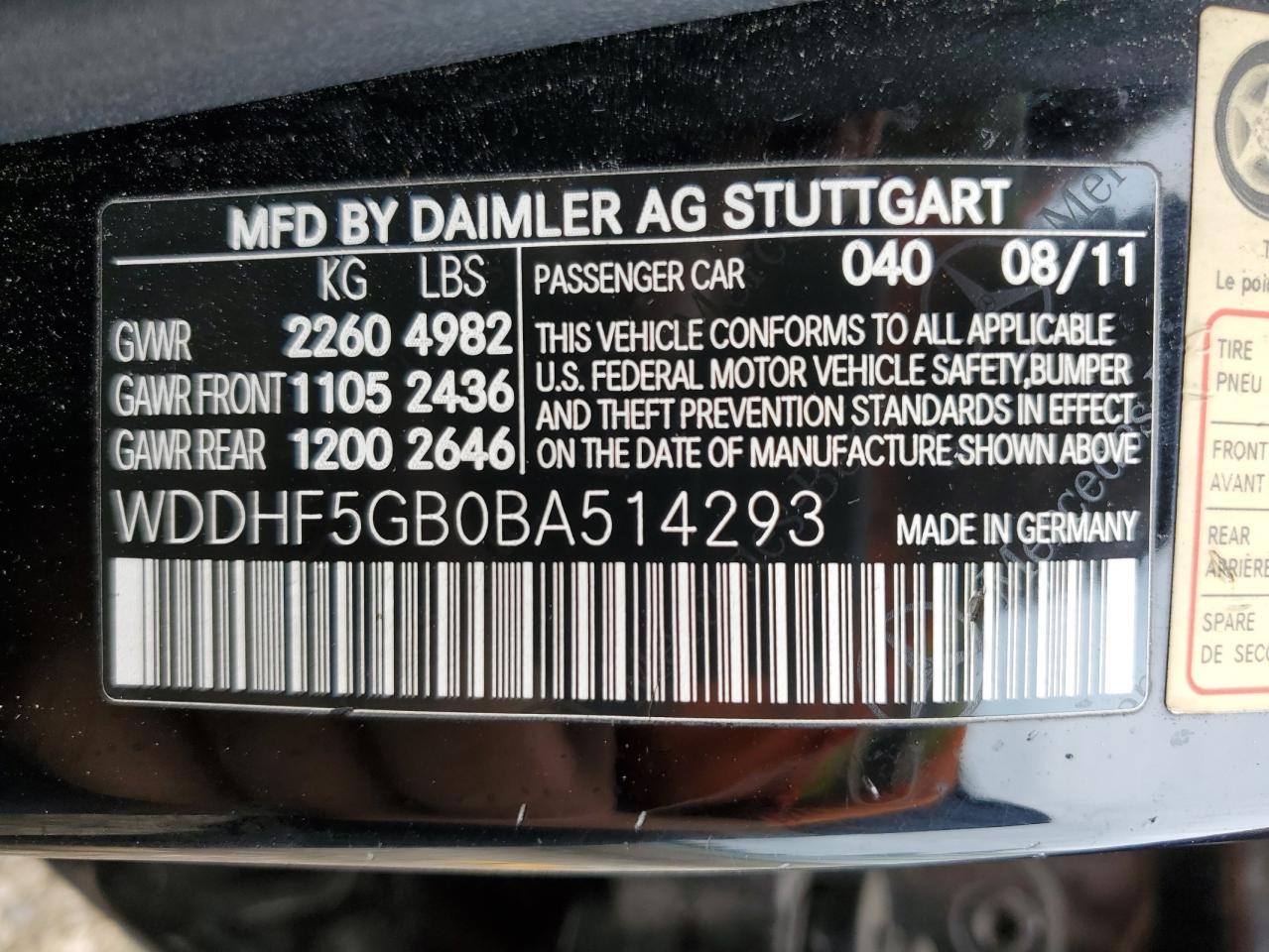 WDDHF5GB0BA514293 2011 Mercedes-Benz E 350