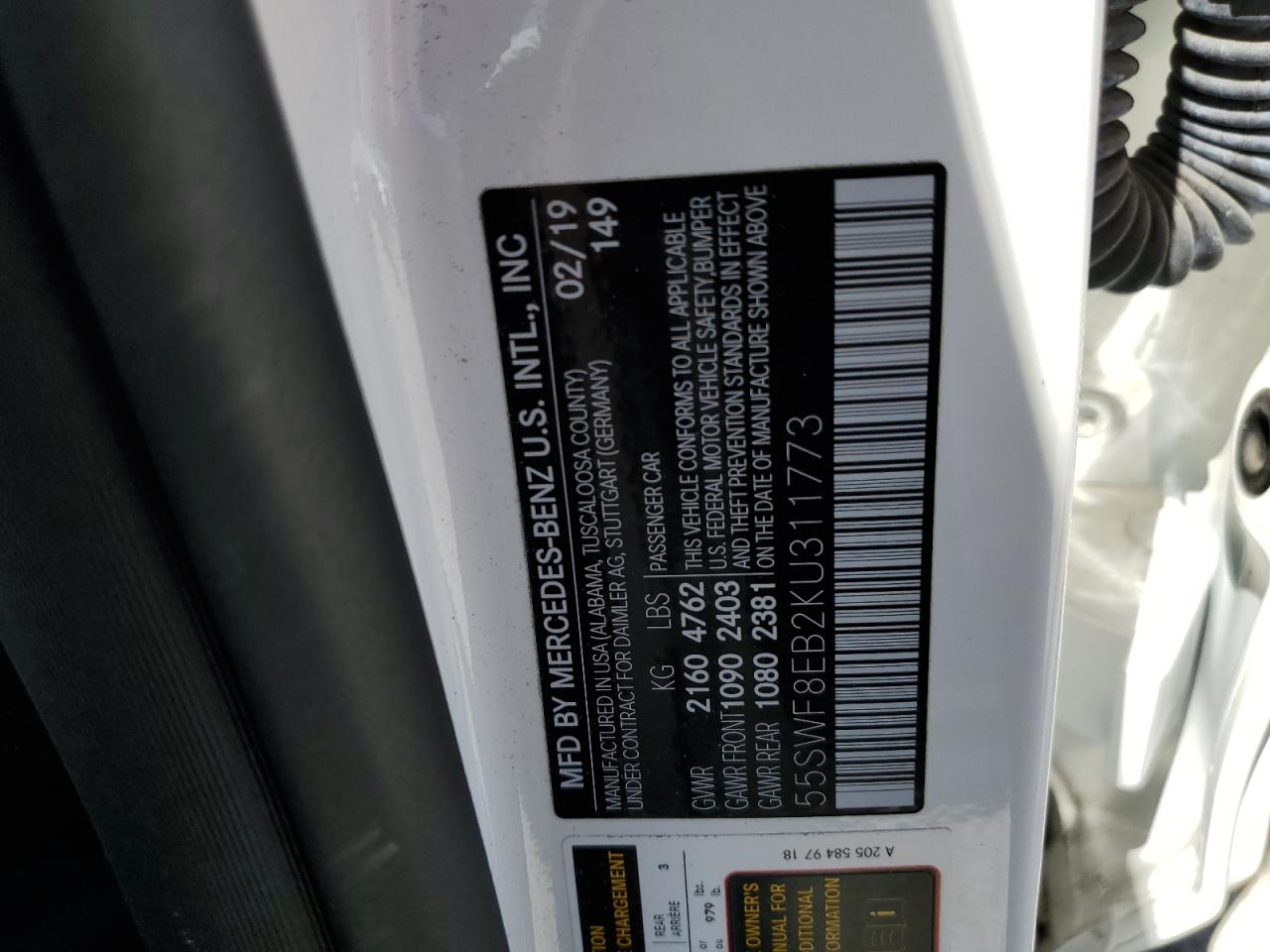 55SWF8EB2KU311773 2019 Mercedes-Benz C 300 4Matic