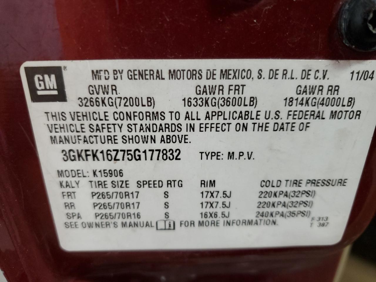 3GKFK16Z75G177832 2005 GMC Yukon Xl K1500