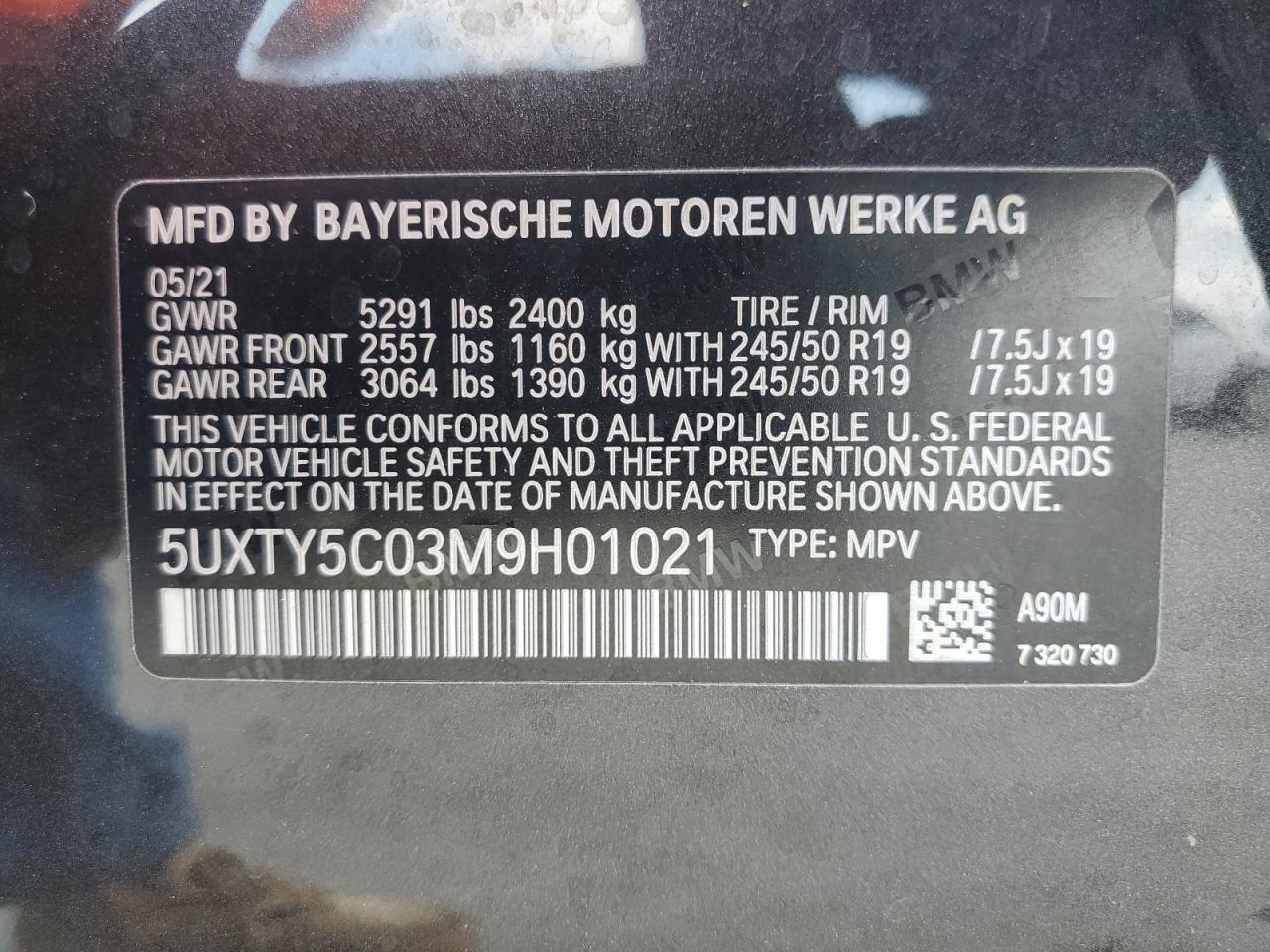 5UXTY5C03M9H01021 2021 BMW X3 xDrive30I