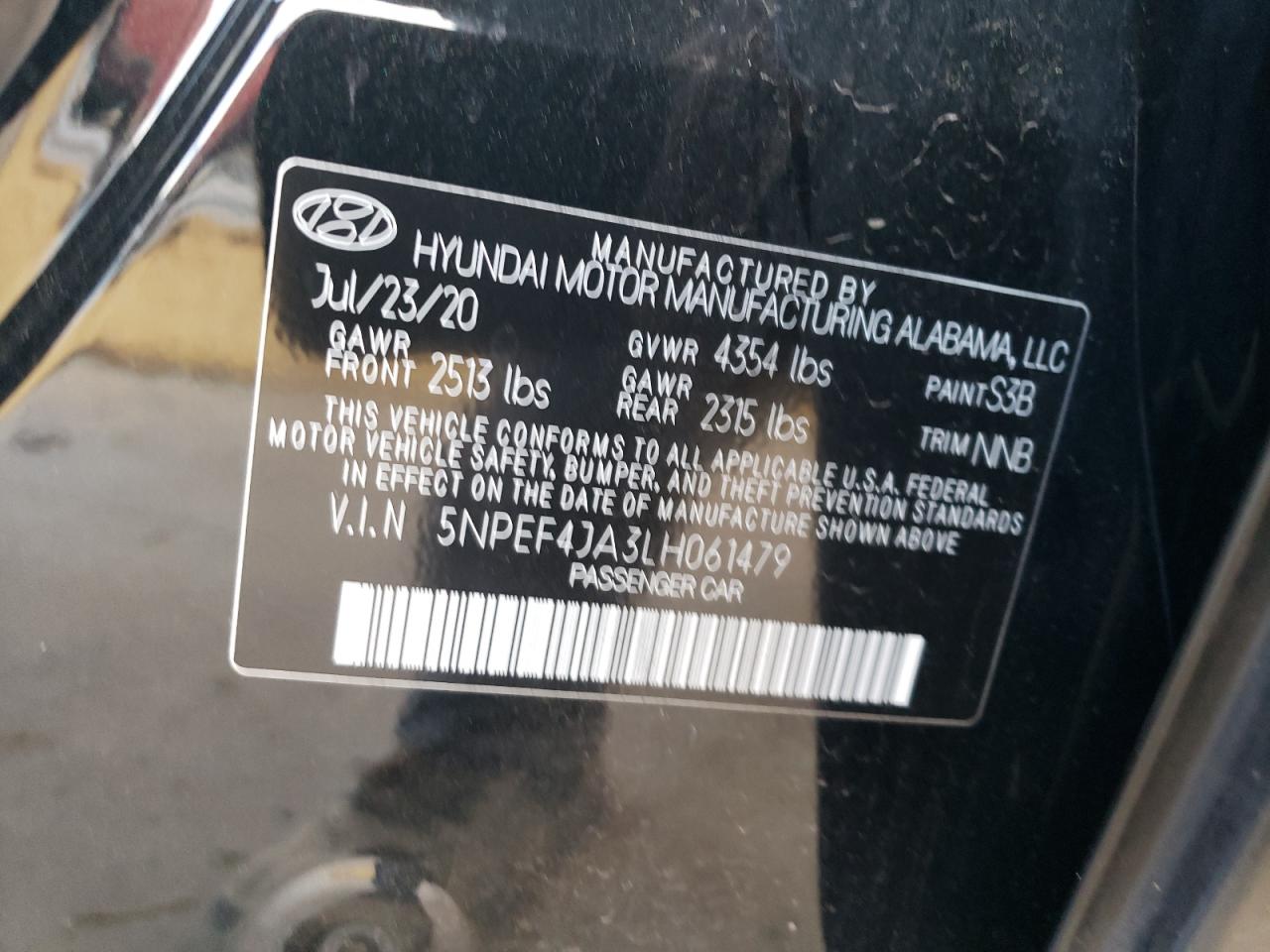 5NPEF4JA3LH061479 2020 Hyundai Sonata Sel