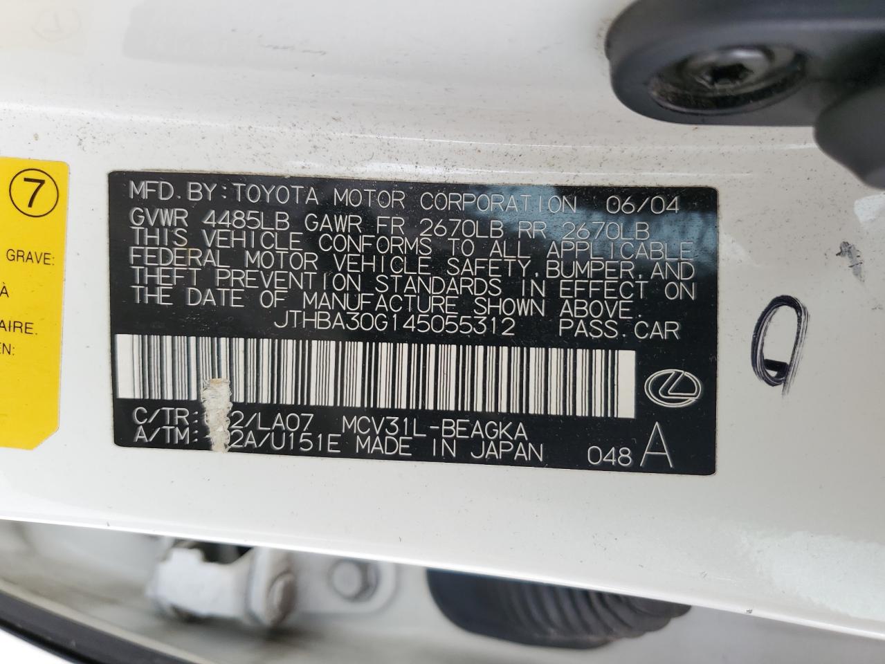 JTHBA30G145055312 2004 Lexus Es 330