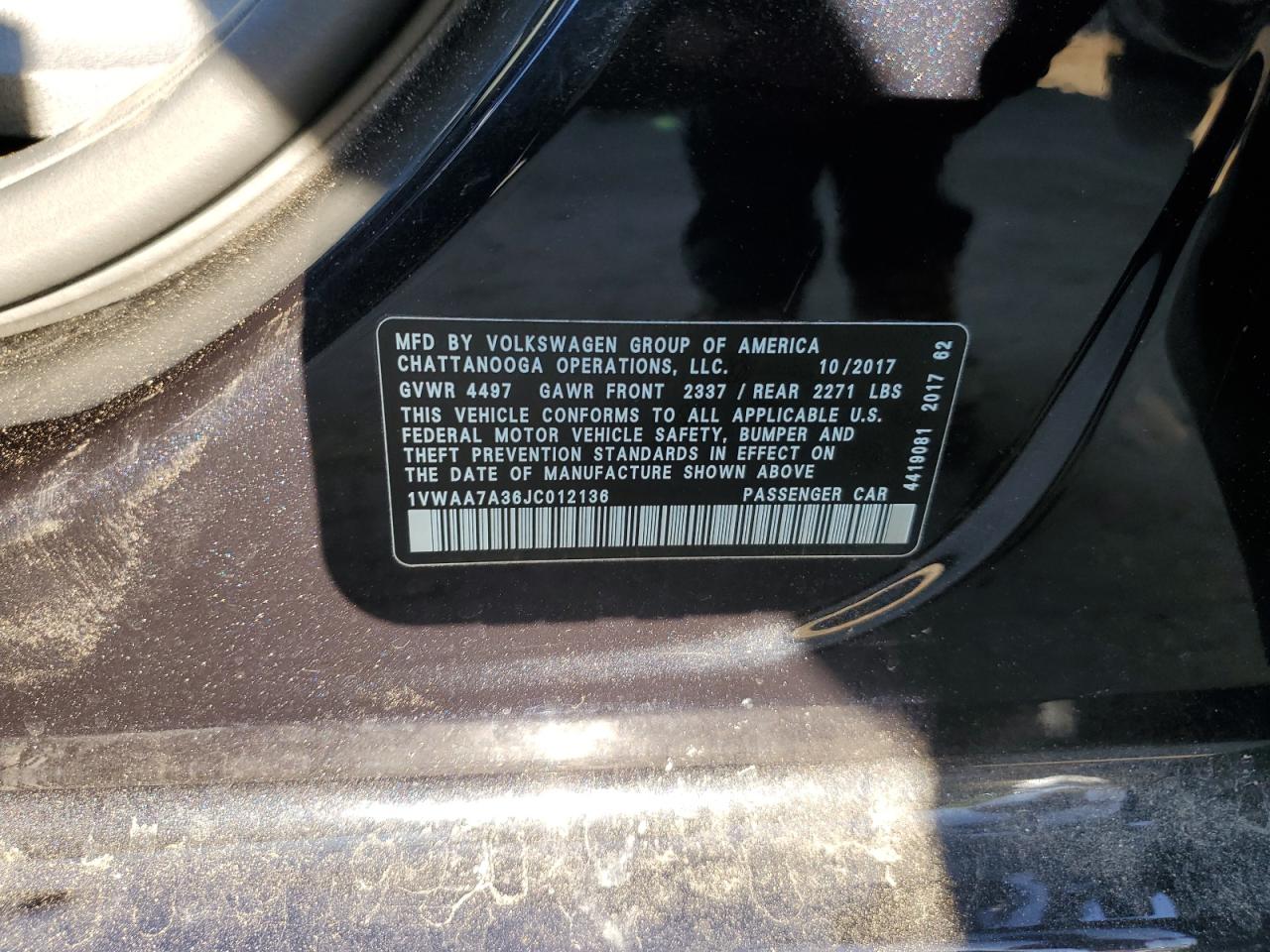 1VWAA7A36JC012136 2018 Volkswagen Passat S