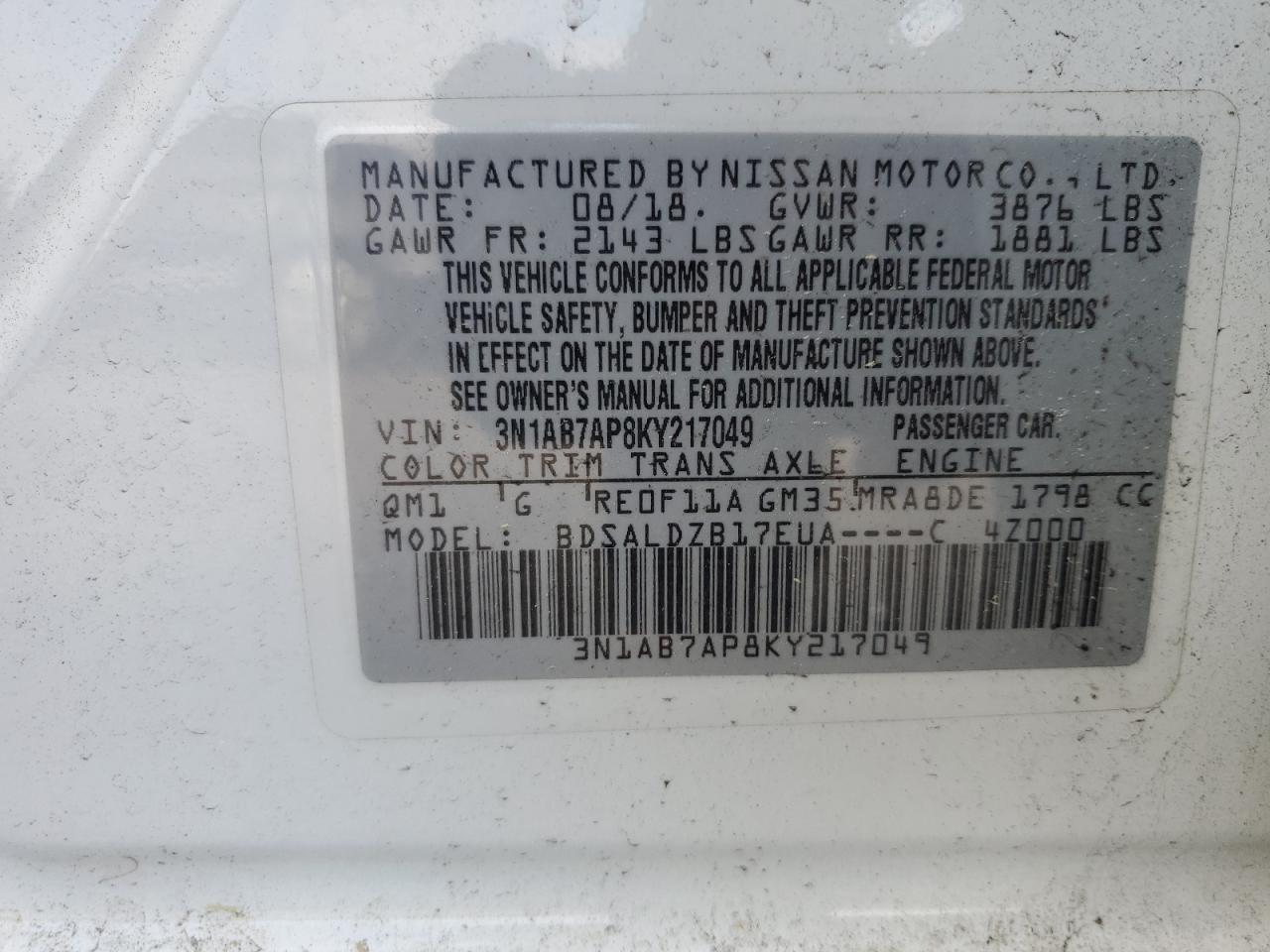 3N1AB7AP8KY217049 2019 Nissan Sentra S