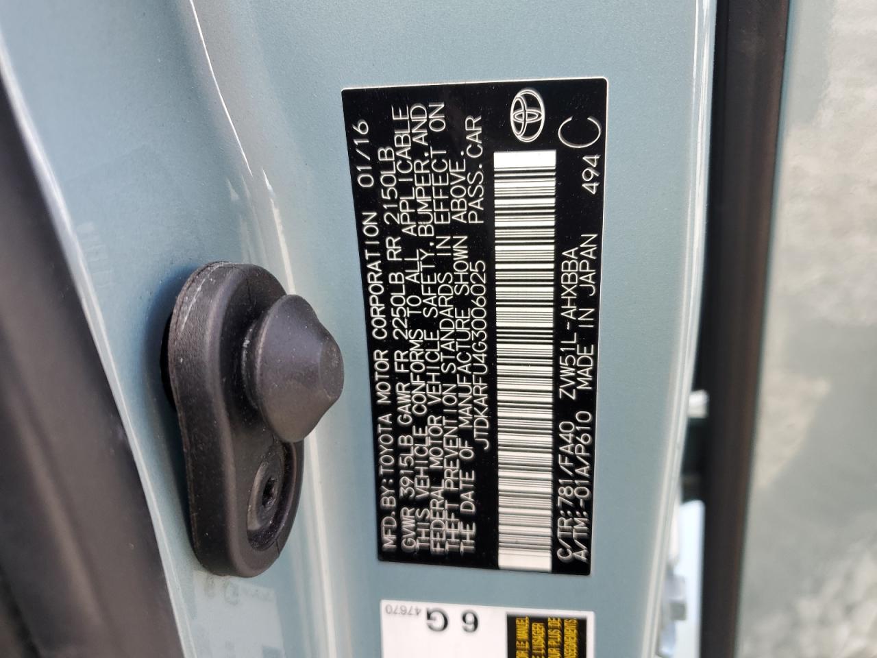 JTDKARFU4G3006025 2016 Toyota Prius