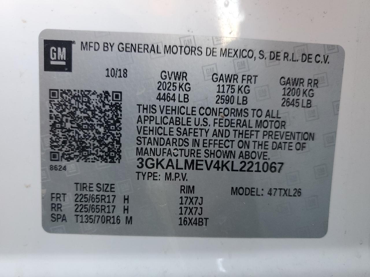 2019 GMC Terrain Sle vin: 3GKALMEV4KL221067