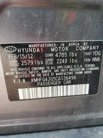 2012 Hyundai Azera Gls VIN: KMHFG4JG5CA136496 Lot: 58305704