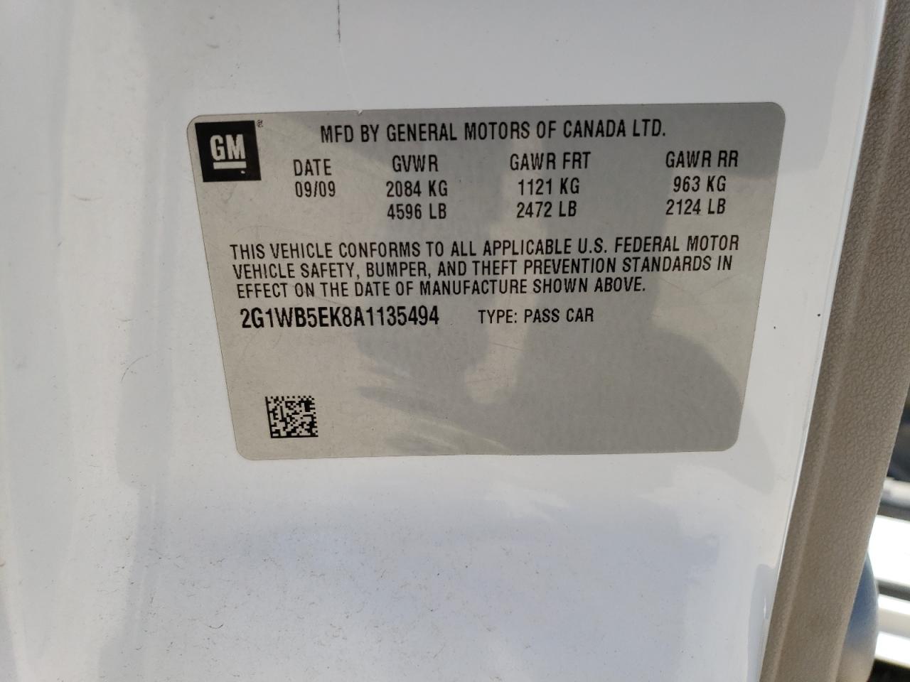 2G1WB5EK8A1135494 2010 Chevrolet Impala Lt